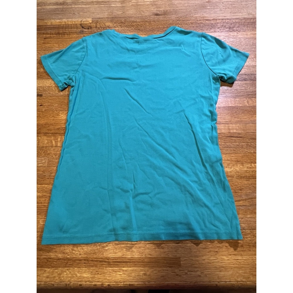 Eddie Bauer Women Medium Solid Turquoise Round Neck Tagless Short Sleeve Shirt